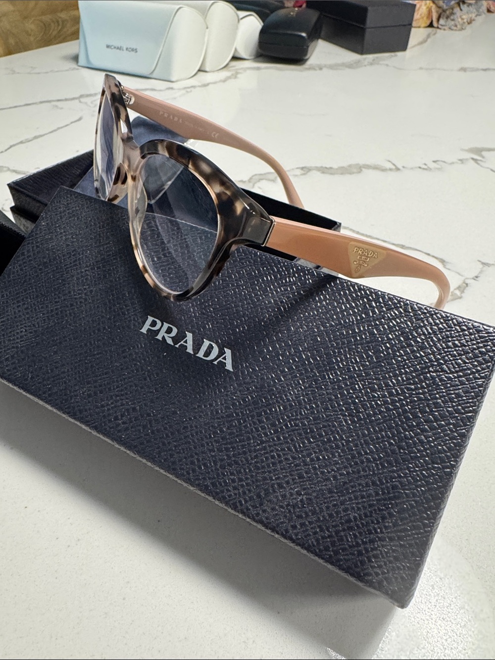 Prada Women’s Cat-Eye Tortoiseshell Glasses - nude pink/brown with case/box/wipe - Picture 3 of 10